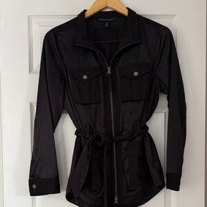 Adorable White House Black Market Satin Utility Jacket in Black